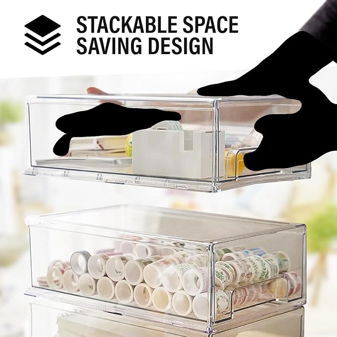 Clear Plastic Storage Drawer Organizer Bins, Perfect for Kitchen Organization or Pantry Organization and Storage, Fridge Drawer Organizer Bins, Pantry Storage and Organization Bins