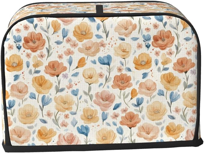 2 Slice Toaster Cover Flower Pattern Vintage Dust Proof Washable Kitchen Appliance Cover with Pocket, Oxford Fabric Countertop Toaster Protector for Standard Toasters Small Appliances