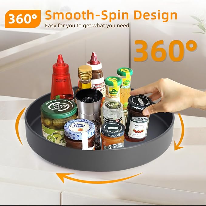 Metal Lazy Susan Organizer, 12 Inch Anti-Rust Turntable for Cabinet, Kitchen, Dining Table, Bathroom – Rotating Spice Rack, Spinner Storage, Round Carousel Organizer for Countertop Gunmetal