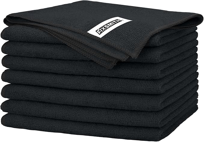 Black Microfiber Cleaning Cloth -Pack of 8, Highly Absorbent Cleaning Rags, 16"X12" All Purpose Cleaning Towels for Housekeeping, Kitchen, Car, Lint Free and Reusable Microfiber Towels