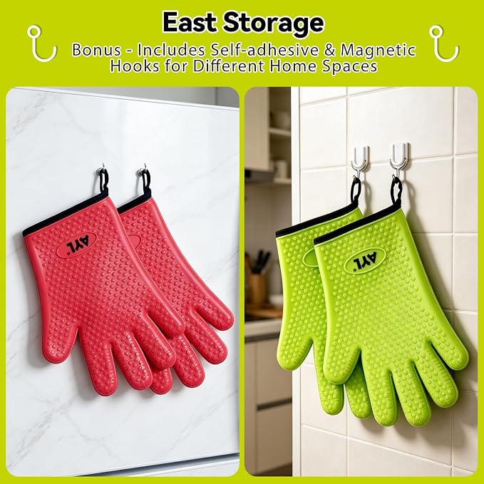 AYL Silicone Smoker Oven Gloves - Extreme Heat Resistant BBQ Gloves - Handle Hot Food on Your Grill, Pit & Turkey Fryer | Waterproof Meat Handling Mitts with Cotton Layer | Ultimate Set + Bonuses
