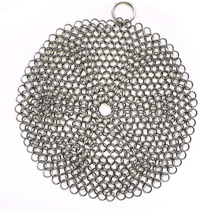 316 Premium Stainless Steel Cast Iron Cleaner, Chainmail Scrubber for Cast Iron Pan Pre-Seasoned Pan Dutch Ovens Waffle Iron Pans Scraper Cast Iron Grill Scraper Skillet Cleaning HOVhomeDEVP