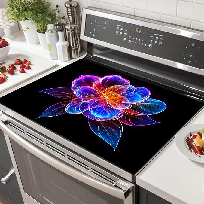 HOMETITUTE Neon Bloom Flower Stove Top Cover 28x20 Diatomite Mat