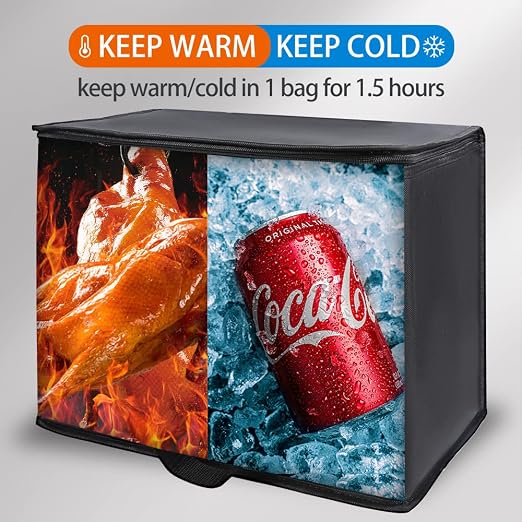 Bodaon 5-Pack Insulated Reusable Grocery Shopping Bag, X-Large Frozen Food Cold, Cooler Bags, Insulated Pizza Delivery Bag, Black