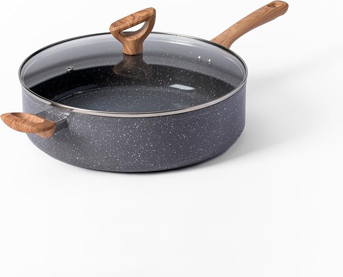 T-fal Revive Ceramic Nonstick Skillet with Lid, 6 Qt, Forged, Oven Safe | Recycled aluminum body, Thermo-Spot heat indicator, Vented glass lid, Simmers and sautes large batches, No induction