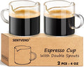 4 Oz Espresso Cups Set of 2 Double Spout with Handle Coffee Bar Accessories | Food-grade clear durable glass, Easy to clean, Smooth pouring, Ideal for coffee, desserts and salad dressing
