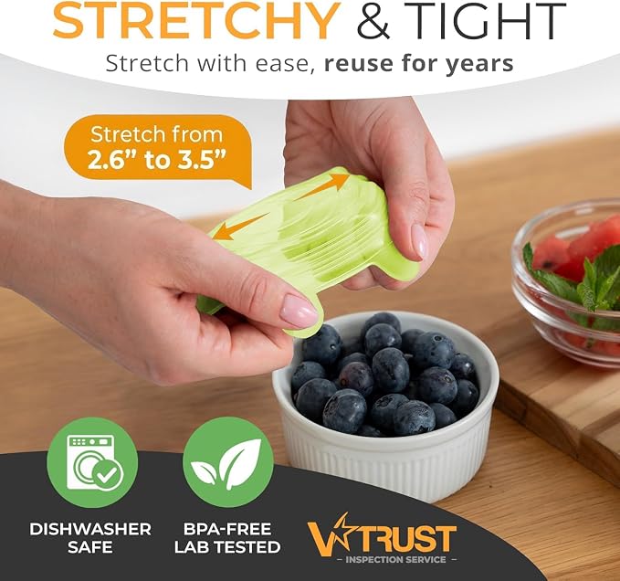 Orblue Silicone Stretch Lids 6-Pack Small for Fresh Food Storage - Seal in Flavors, Keep Food Fresh and Reduce Waste Lime Green