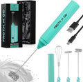 Zulay Froth N Go Milk Frother – Rechargeable 3-in-1 Handheld Frother Wand with Travel Case & USB-C Charger – Single, Double & Egg Whisk for Latte, Cappuccino, Matcha, Protein Shakes - Electric Aqua