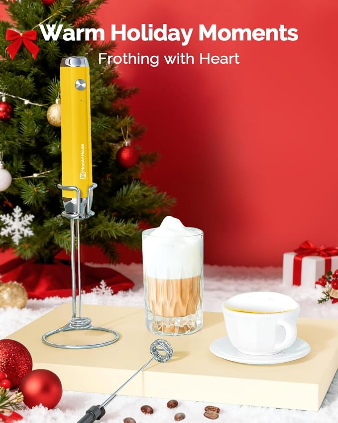 Maestri House LunaFro Rechargeable Milk Frother,Stand & 2 Detachable Whisks | 8000RPM Turbo Motor, 1200mAh lithium battery, Handheld Milk Frother for Lattes, Cappuccino, Matcha & Powdered Supplements