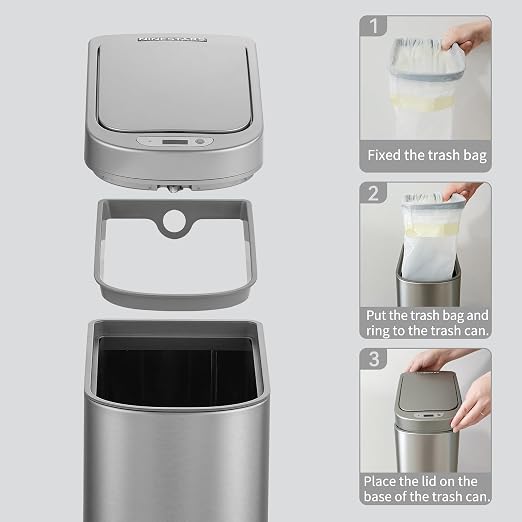 Ninestars Small Automatic Motion Sensor Bathroom Trash Can, 1.8 Gallon Smart Opening Garbage Bin for Bathroom, Bedroom, Kitchen, Office 7 Liter Compact Stainless Steel