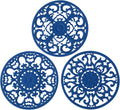 Extra Thick Silicone Trivet Mat for Hot Dishes, Hot Pots and Pans, Pot Holder, Hot Pad to Protect Your Table and Countertop, Kitchen Decor and Accessories,Navy Blue, Set of 3
