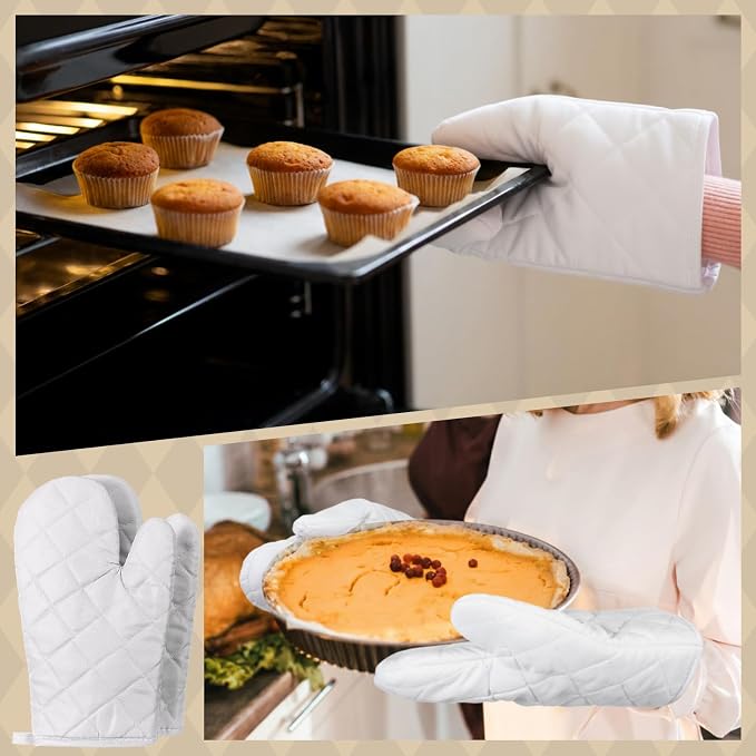 Geyoga 12 Pairs Oven Mitts Heat Resistant Kitchen Long White Oven Gloves Mitts Thick Cotton Winter Quilted Baking Flexible Glove Bulk for DIY Iron on Transfers Cooking BBQ Picnic Kitchen 10.6 Inch