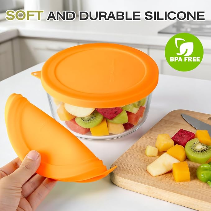 Silicone Lids Replacement for Snapware 7201R 4 Cup Round Glass Storage Containers (Containers Not Included) (Yellow - 4 Pack)