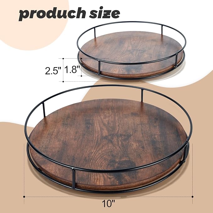 10" Rustic Brown Wood Lazy Susan,360° Decorative Turntable for Countertop