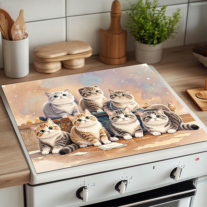 HOMETITUTE Cute Cat Stove Top Cover 28x20 Diatomite Heat Resistant Mat