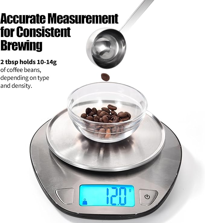 Doosu Metal 6.9in Long Handle Coffee Scoop for Ground Coffee (2 Tbsp) | Food-Grade 18/8 Stainless Steel Measuring Spoon, Tablespoon Scooper for Coffee Beans, Espresso, Protein Powders, Tea, Sugar