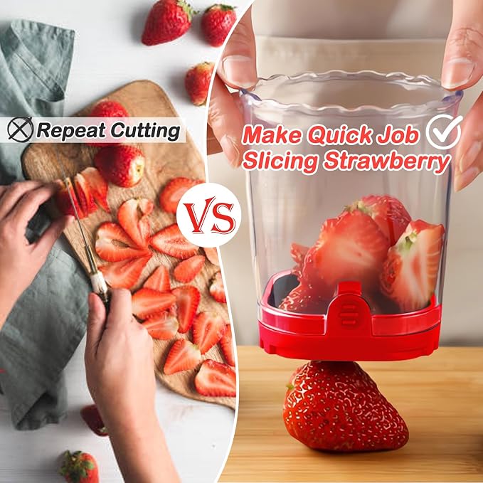 Creative Strawberry Slicer, Detachable Cutter with Push Plate (Red)