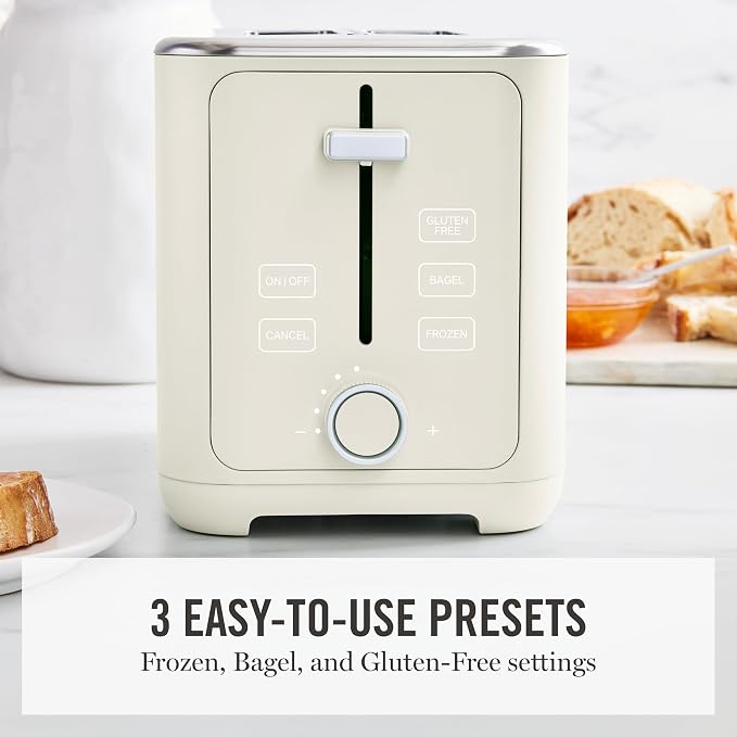 Martha Stewart 2-Slice Toaster, 3 Presets & 10 Shade Settings, Linen Cream | Gluten-Free, Bagels, Extra-Wide Self Centering Slots, Waffles & Artisan Bread, Shade Memory, Cord Wrap & Removable Crumb Tray