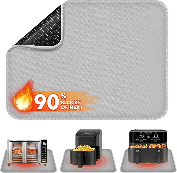Non-slip Air Fryer Mats for Countertop, 2mm Thick, 14x12 in, Gray | 1022°F Fireproof mat, heat resistant mats for countertop, non-slip silicone bottom, air fryer accessories for ninja, cosori