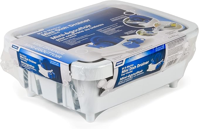 Camco RV Mini Dish Drainer & Tray - Features a Sloped Drain Tray Design, Heavy-Duty Construction - Ideal for Small Spaces, Apartments, Boats, and More -9.5"L x 11.7"W x 4.75"H - White (43511)