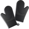Silicone Oven Mitts 500°F Heat Resistant BBQ Gloves 2-Pack Black | 500°F heat resistance, non-slip honeycomb grip, waterproof & washable, extra long wrist guard, 2-piece set