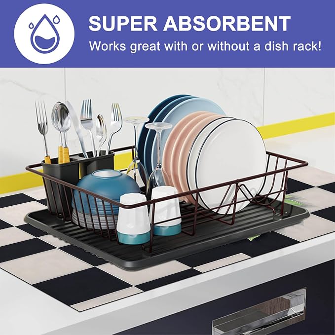HOMETITUTE Sweet Home Stove Top Cover 28x20 Black White Checker Diatomite Mat