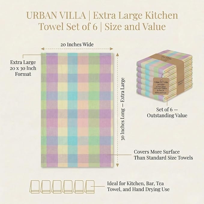 Urban Villa Kitchen Towels Cotton Dish Towels 20”x30” (Set of 6) Easter