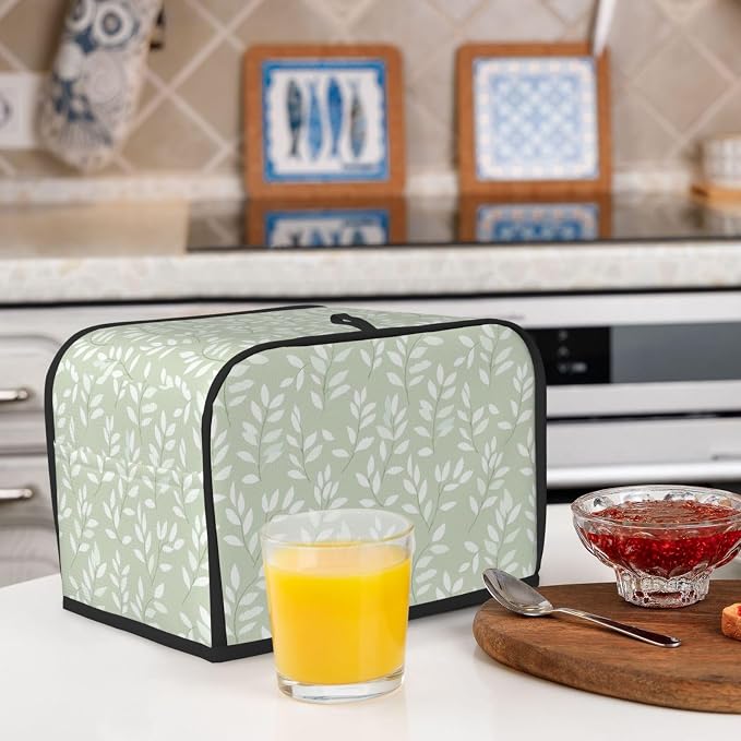 2 Slice Toaster Cover Leaf Botanical Green Dust Proof Washable Kitchen Appliance Cover with Pocket, Oxford Fabric Countertop Toaster Protector for Standard Toasters Small Appliances