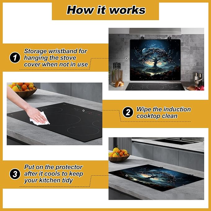 Electric Stove Top Cover, Huge Tree Pattren, 20.4 x 30.7 Inch | for Electric Glass or Ceramic Cooktop Protector, Heat Resistant Up to 400℉, Anti-Slip, Adds Counter Space, Dishwasher Safe