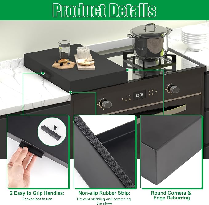 Forestchill Stove Top Cover, Heavy Duty Metal Gas Stove Cover Board with Handle, 15"L x 22"W x 3"H Noodle Board for Cooktop, Gas/Electric Stove, Expanding Kitchen Space & Easy to Clean