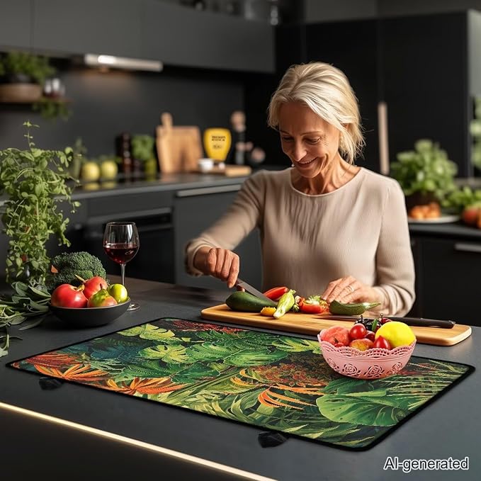 Tropical Leaf Top Cover for Electric Stove, 30 x 21 Inch Stove Top Protector, Wear Resistant Ceramic Glass Electric Stove Top Cover, Anti-Slip Insulation Pad for Glass Stove Top Protector