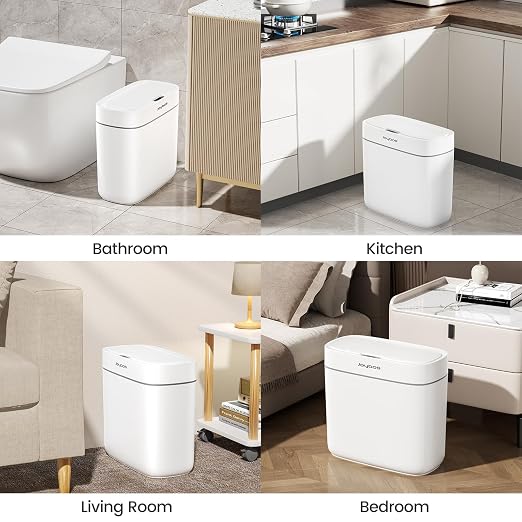 JUDRDO 3.5 Gal Slim Touchless Bathroom Trash Can, Automatic Diaper Pail | Motion sensor opening, automatic liner suction, slim profile for bathrooms, bedrooms, offices, kitchens and nurseries