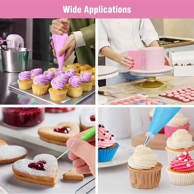 firstake Piping Bags Disposable 14 Inch 100pcs for Cake Decorating | Food Grade, Anti-Burst, Non-Slip, Smooth Interior, 5 Icing Bag Ties + 5 Clips + 3 Scrapers + 1 Scriber Needle