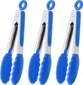 HINMAY Small Tongs with Silicone Tips 7-Inch Serving Tongs, Set of 3 (Blue)