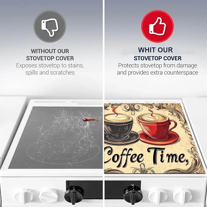 HOMETITUTE Dual Cup Stove Top Cover 28x20 Vintage Coffee Diatomite Mat