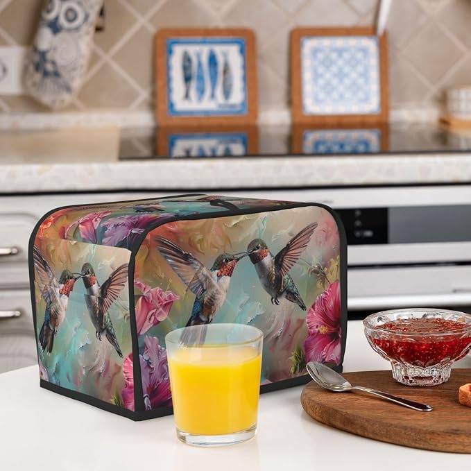 Toaster Cover 2 Slice with Hummingbird Pattern Dustproof Bread Maker Cover Fingerprint Bakeware Protection Wide Slot Toaster Bag Reusable Kitchen Small Appliance Cover