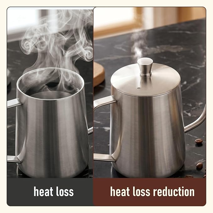 PARACITY Pour Over Kettle, 20 oz Stainless Steel Camping Drip Coffee Pot | Long gooseneck spout controls flow for even brewing; the hanging-ear handle and lid suit coffee or tea at home or outdoors