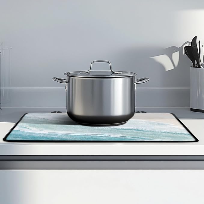 Beach Theme Stove Top Covers for Electric Stove Blue White Sea Ocean Waves Nature Scenery Glass Top Gas Stove Pad Heat Resistant Range Cooktop Mat for Kitchen 28"x20"