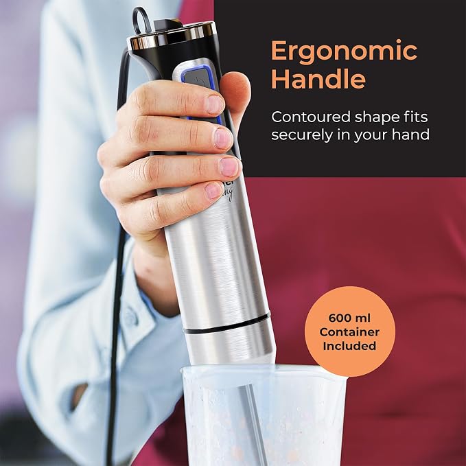 MuellerLiving Immersion Hand Blender Full Set - 8 Speed Immersion Blender, Hand Mixer with 7 Attachments: Stainless Steel Blade, Whisk, Milk Frother, Beater, Mixing Hooks, Potato Masher, Chopper Bowl | Mixer with 7 Attachments: Stainless Steel Blade, W...