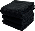 Black Kitchen Hand Dish Towels, Set of 3, 100% Cotton, 18" x 28" | Terry Loop Textured, Soft & Absorbent Cleaning Cloth, Quick Dry, Multipurpose for Everyday Use