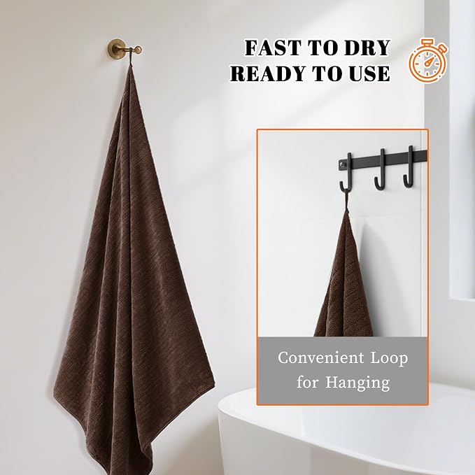 4 Pack Bath Towels Set 35 x 70in Extra Large, Ultra Soft Microfiber | Luxury Thick High Absorbent and Quick Dry Bath Sheet for Bathroom, Beach, Yoga, Sport,SPA, Fitness, Brown