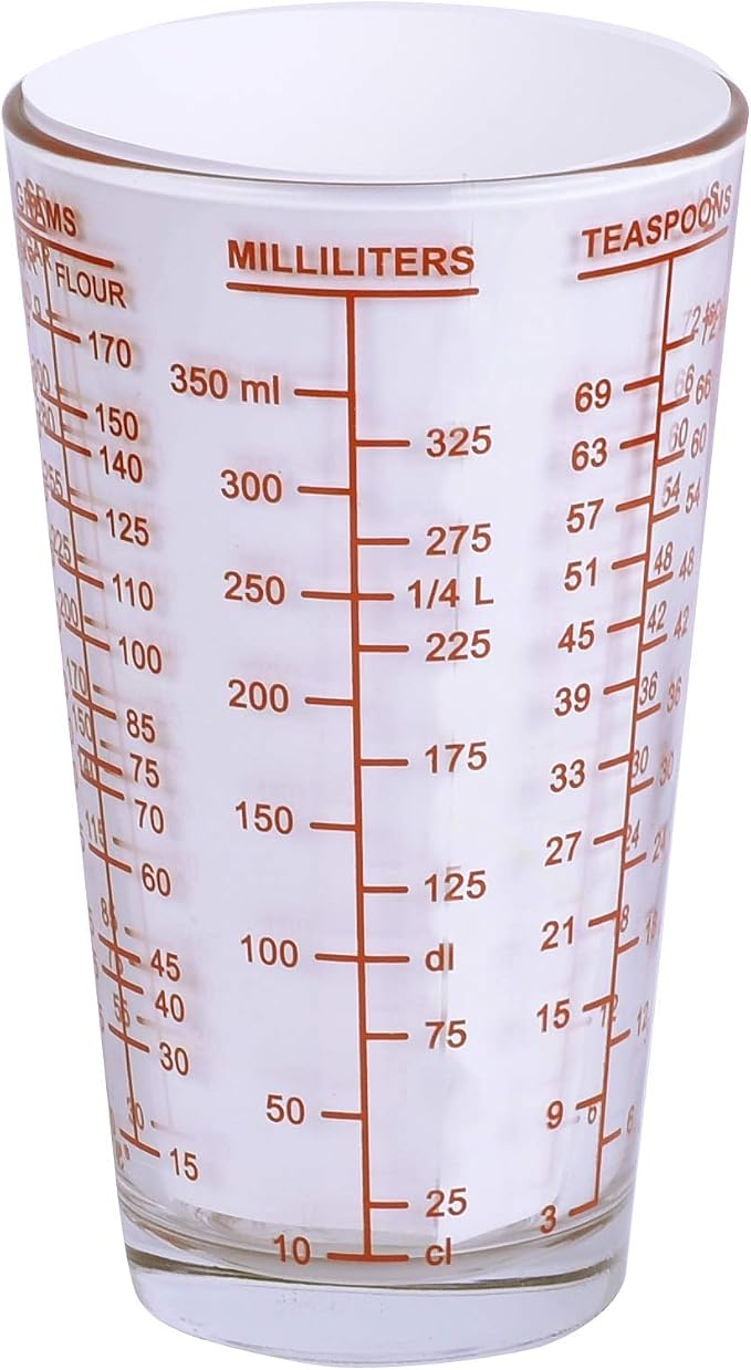 Kolder Mix N Measure Glass, Multi-Purpose Liquid and Dry Measuring Cup, 6 Units of Measurement, Heavy Glass, Red