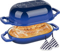 Wildone Enameled Cast Iron Dutch Oven Pot with Lid, Oval Bread Oven | Loaf Cast Iron Bread Pan for Homemade Bread Baking, Meatloaf Pan with Lid, 5.5QT, Blue