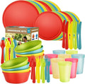 40 Piece Plastic Dinnerware Set for 8 with Cutlery, Unbreakable Plates and Bowls Set, Dishwasher & Microwave Safe Reusable Dish Set for Camping, RV, Outdoor Kitchen, Apartment Dining,Rainbow Multicol