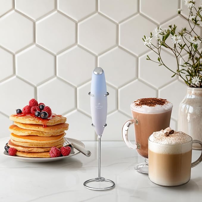 Zulay Kitchen Powerful Milk Frother Wand With Duracell Batteries - Ultra Fast Handheld Drink Mixer - Electric Whisk Foam Maker for Coffee, Lattes, Cappuccino & Matcha - Z1 Motor - Cloud