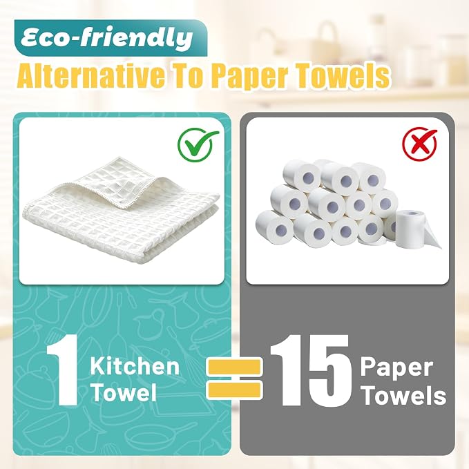 Kitchen Towels 6-Pack Cotton Waffle Weave Dish Cloths 12 x 12 Cleaning Rags