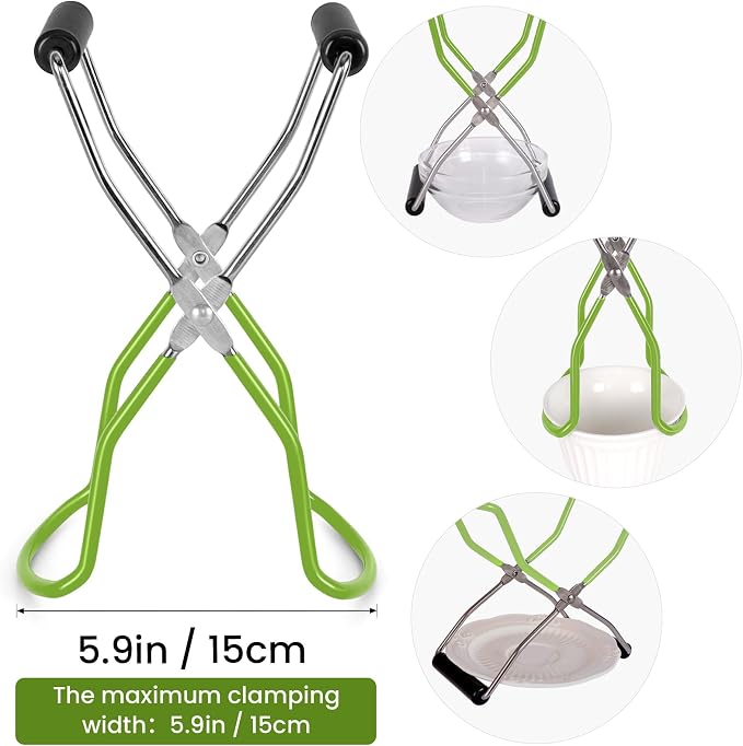 Canning Jar Lifter Tongs, Stainless Steel Jar Lifter with Rubber Grips, Canning Tools, Canning Supplies for Home Kitchen, Green