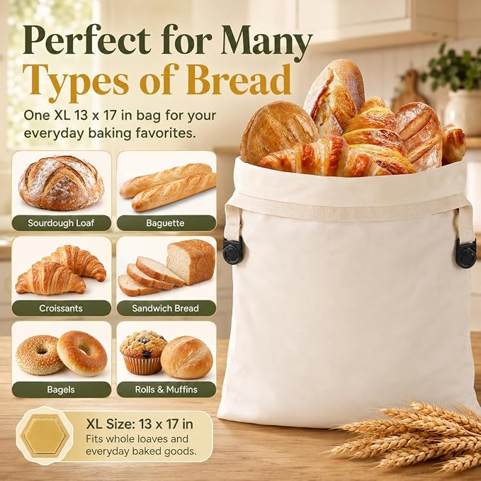 Beeswax Bread Bags Linen 2-Pack for Sourdough (13x17in): Longer Fresh | Stays Fresh Days Longer Reusable Linen with Natural Beeswax Coating Moisture Lock Eco-Friendly Daily Baking Travel & Gift