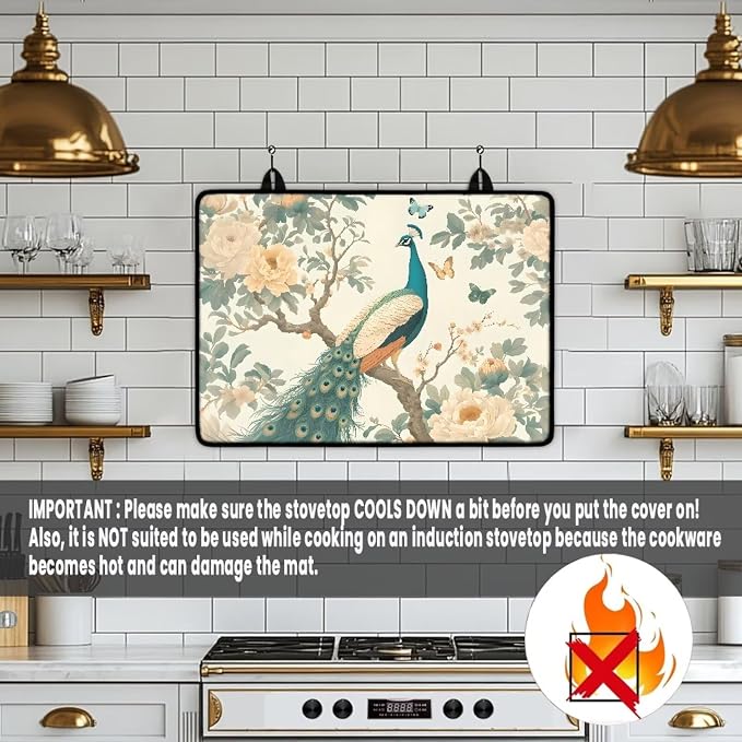 Peacock Electric Stove Top Covers, Thickened Premium Silicone Stove Mat for Glass Top Stove, Waterproof Oven Range Top Cover, Extra Large Dish Drying Mat