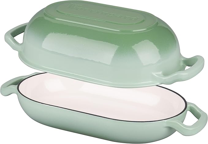 VORRINGARD Enameled Cast Iron Sourdough Bread Oven, Dutch Oven, Loaf Cast Iron Bread Pan for Homemade Bread Baking, Meatloaf Pan with Lid, 7QT, Green